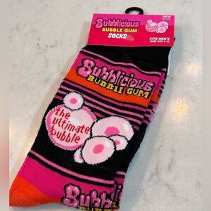 BOGO BUBBLICIOUS bubble gum PINK logo Crew Socks Men's 6-12 Unisex NIP spandex